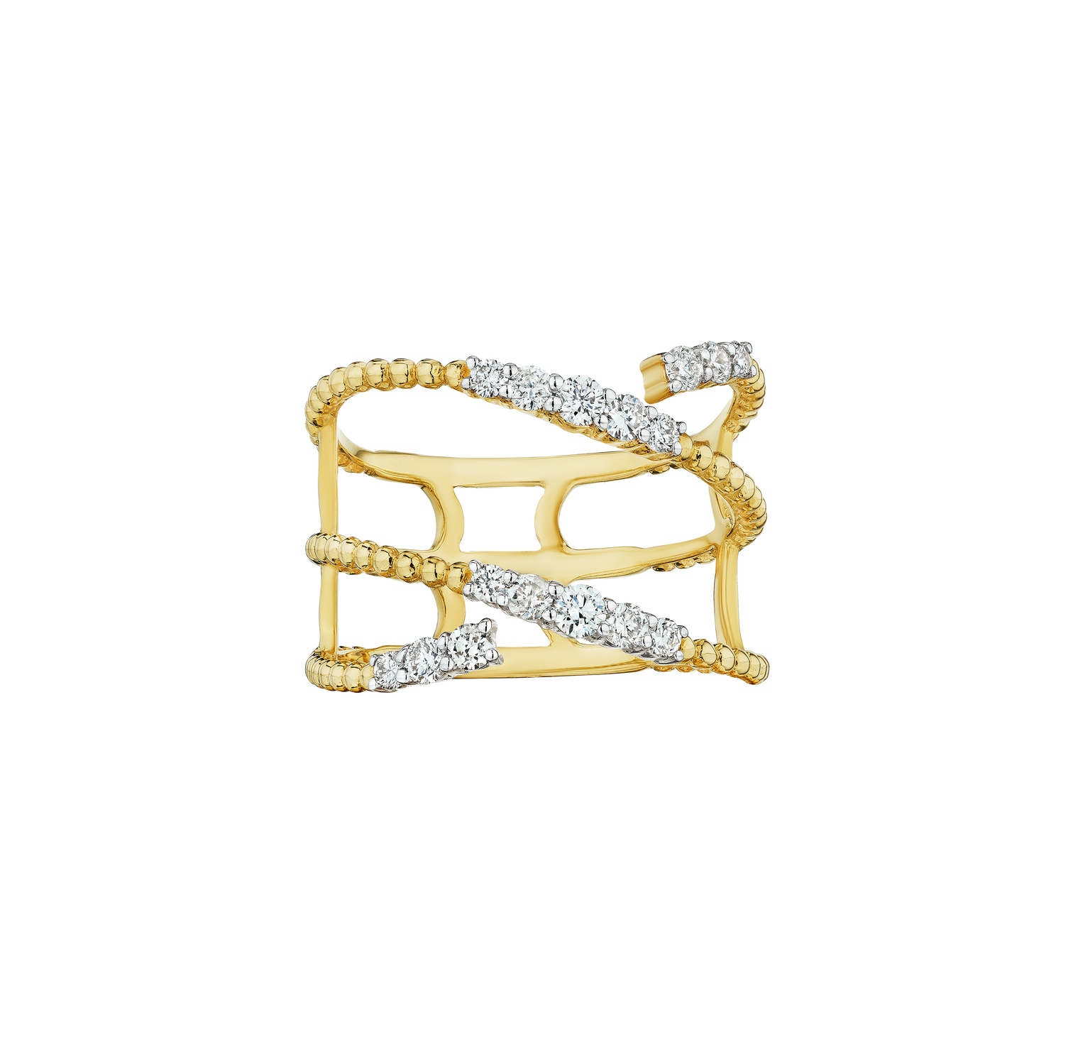 14K Yellow Gold Diamond and Beaded Wrap Ring